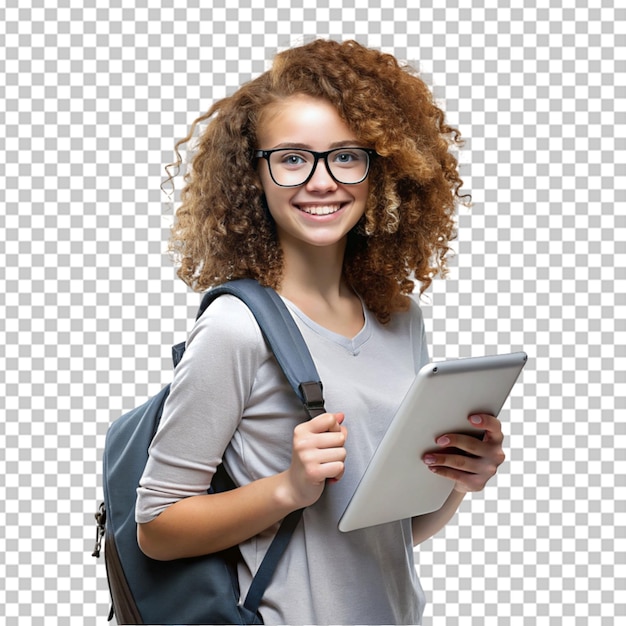 Une Jeune étudiante Bouclée Portant Des Lunettes De Sac à Dos