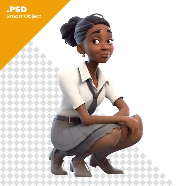 PSD jeune femme d'affaires afro-américaine isolée sur fond blanc avec un tracé de détourage modèle psd