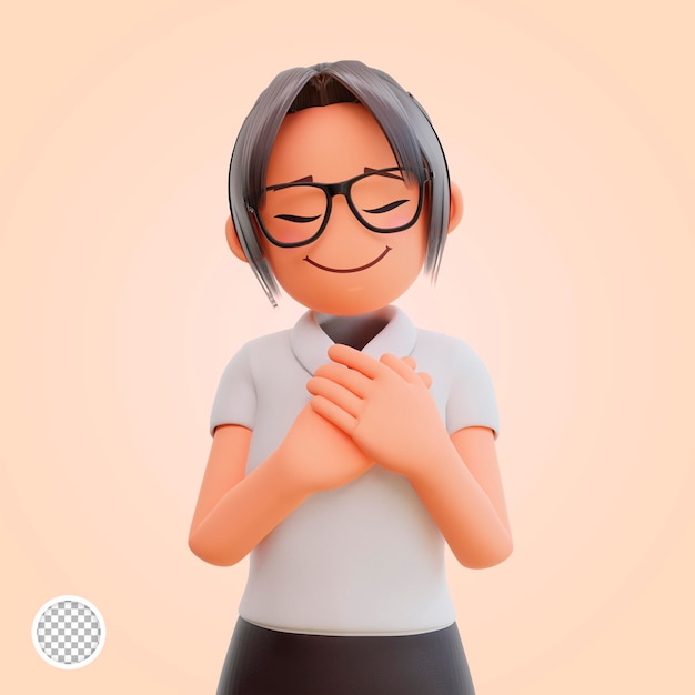 Jeune femme d'affaires souriant posant illustration de dessin animé 3d heureux