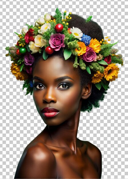 jeune femme afro-américaine avec des fleurs dans les cheveux