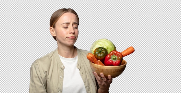 jeune femme blonde adulte avec des légumes concept de cafard concept de croissant