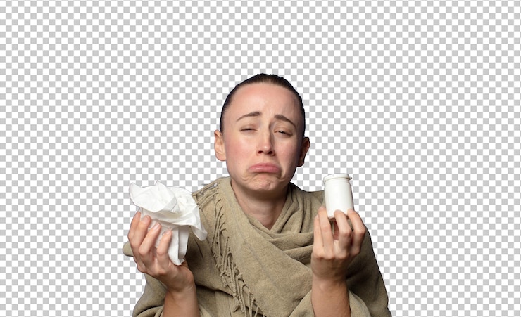PSD une jeune femme blonde et jolie concept de grippe