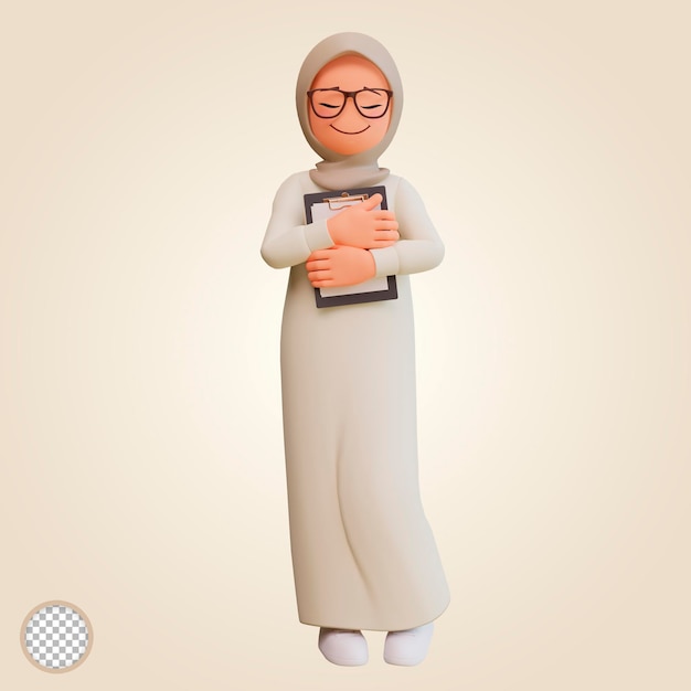 Jeune Femme Musulmane Souriante Posant Illustration De Dessin Animé 3d Heureux