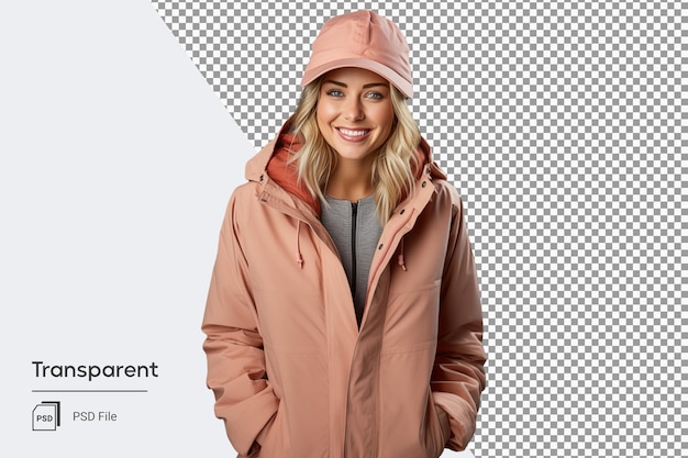 Jeune Femme En Parka Rose Avec Chapeau Mode Hiver