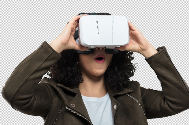 PSD jeune femme portant des lunettes de réalité virtuelle