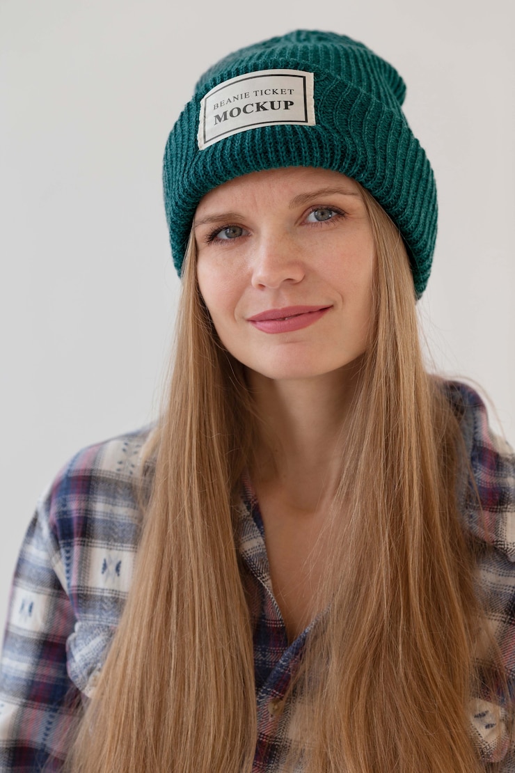 Jeune femme portant une maquette de bonnet