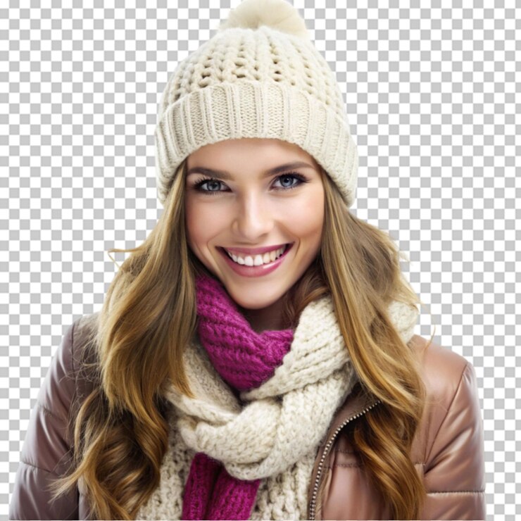 PSD une jeune femme portant des vêtements d'hiver sur un fond transparent