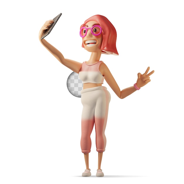 Jeune femme prenant un selfie après l'exercice. illustration 3d