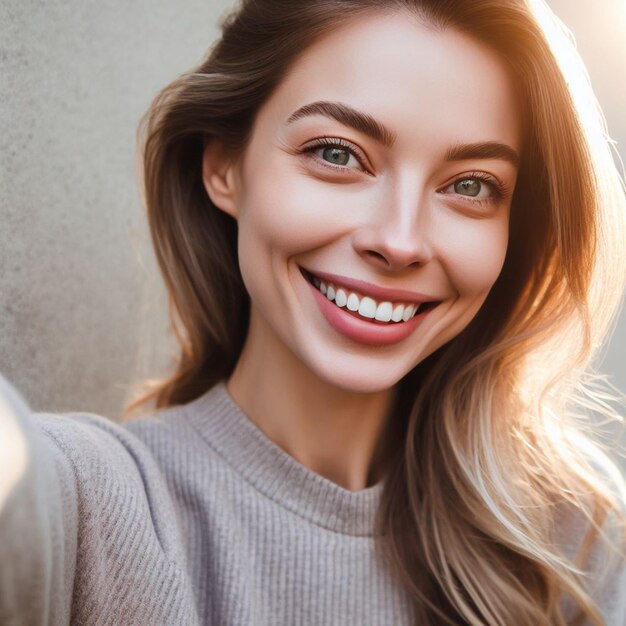 PSD une jeune femme prend un selfie.