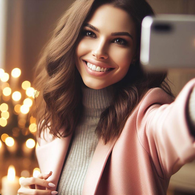 PSD une jeune femme prend un selfie.