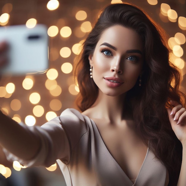 PSD une jeune femme prend un selfie.