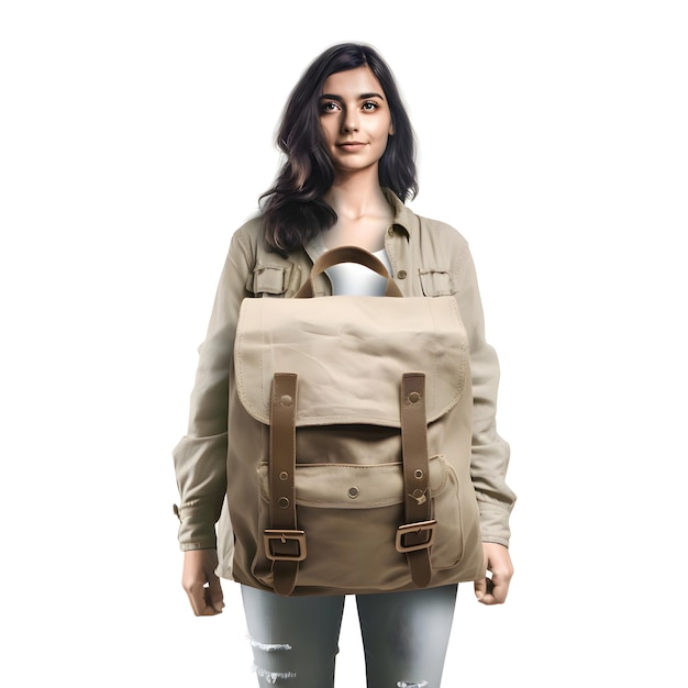 PSD jeune femme avec un sac à dos sur fond blanc concept de voyage et de tourisme
