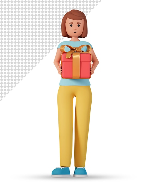 Jeune Femme, Tenir, Boîte-cadeau, 3d, Illustration