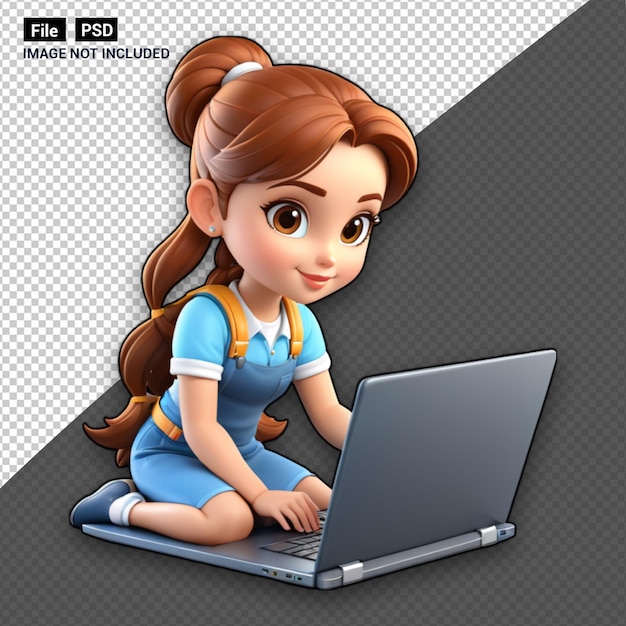 PSD une jeune fille travaillant sur un ordinateur portable