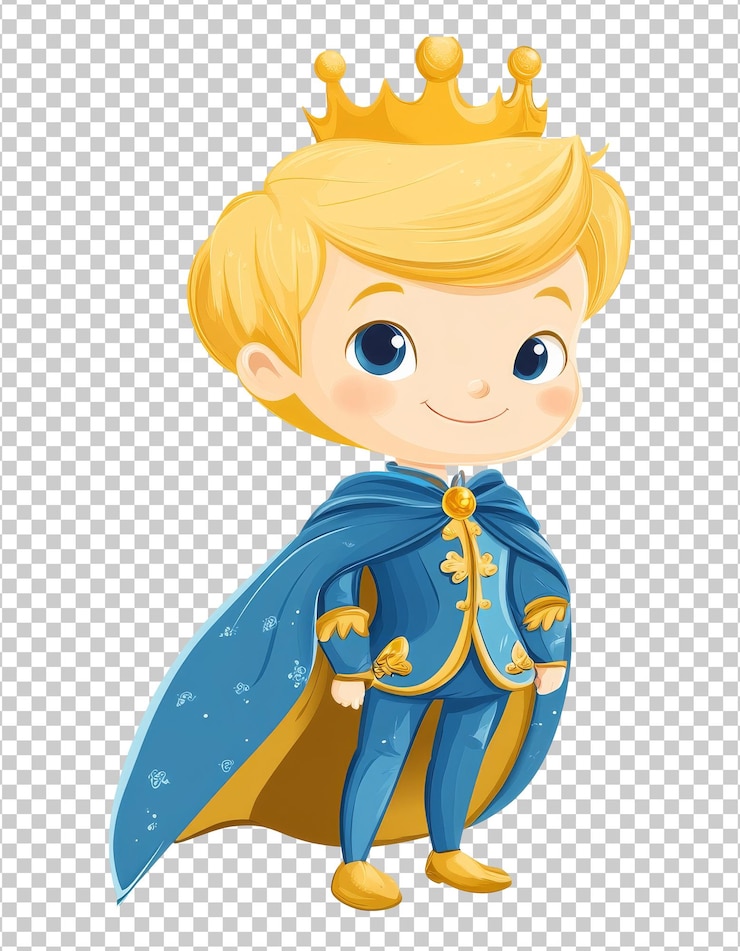 PSD un jeune garçon habillé comme un prince avec une couronne coupée transparente