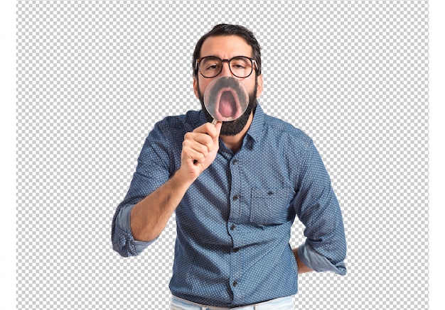 PSD jeune hipster avec loupe