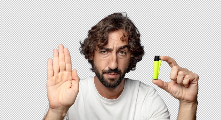 PSD un jeune homme adulte barbu avec un briquet.