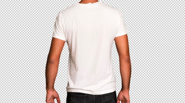 PSD jeune homme barbu et expressif fou portant un t-shirt blanc vide maquette