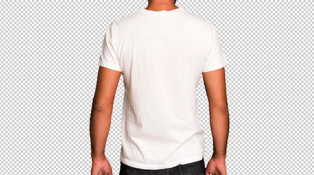 Jeune homme barbu et expressif fou portant un t-shirt blanc vide maquette