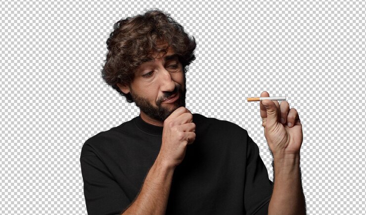 PSD un jeune homme fou barbu avec une cigarette.