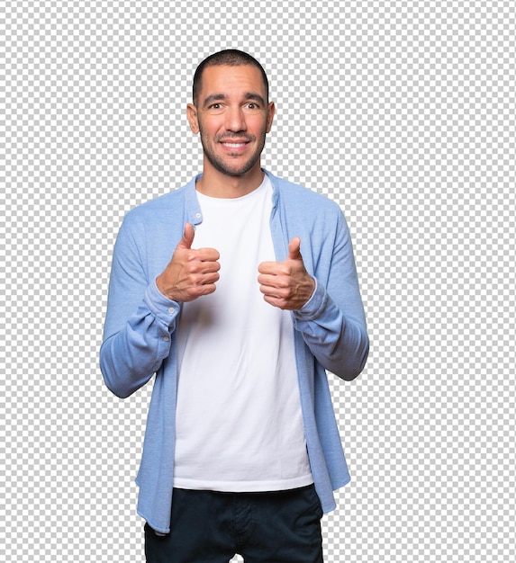 Jeune homme hésitant faisant signe que tout va bien