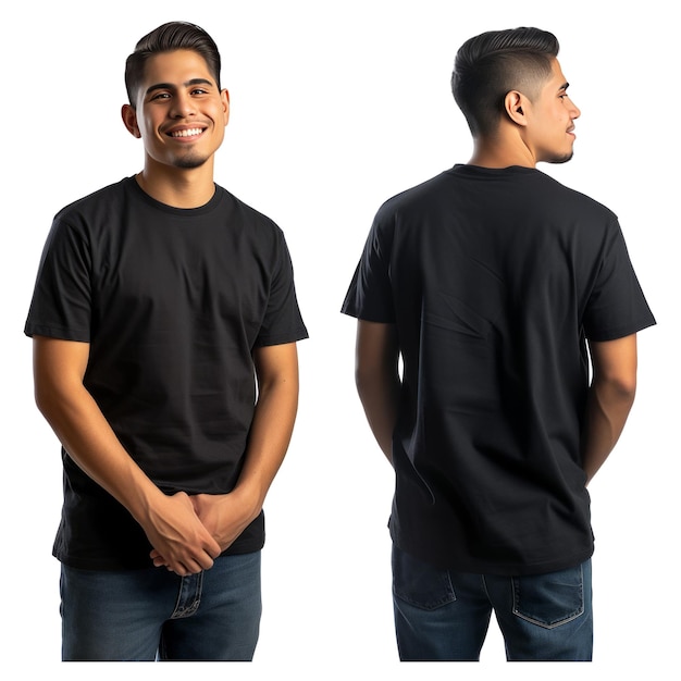 PSD un jeune homme hispanique portant un t-shirt noir décontracté