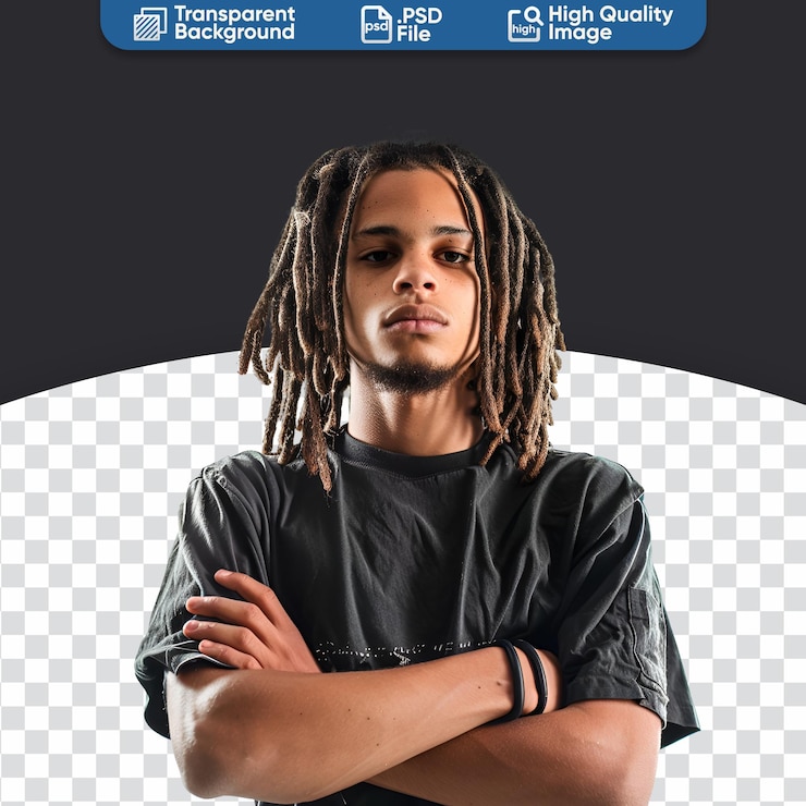 PSD jeune homme magnifique avec des dreadlocks portrait de la moitié du corps
