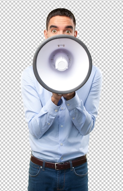 PSD jeune homme avec un mégaphone