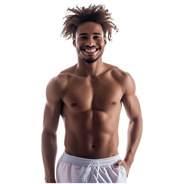 PSD un jeune homme noir américain souriant en maillot de bain.