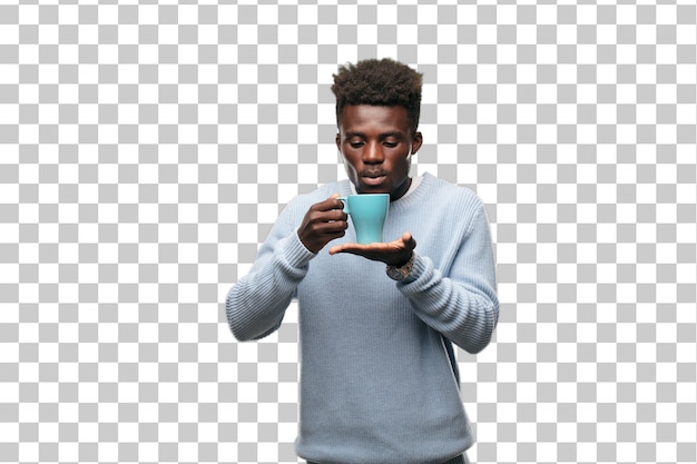 Jeune homme noir avec une tasse de café