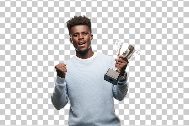 Jeune Homme Noir Avec Un Trophée