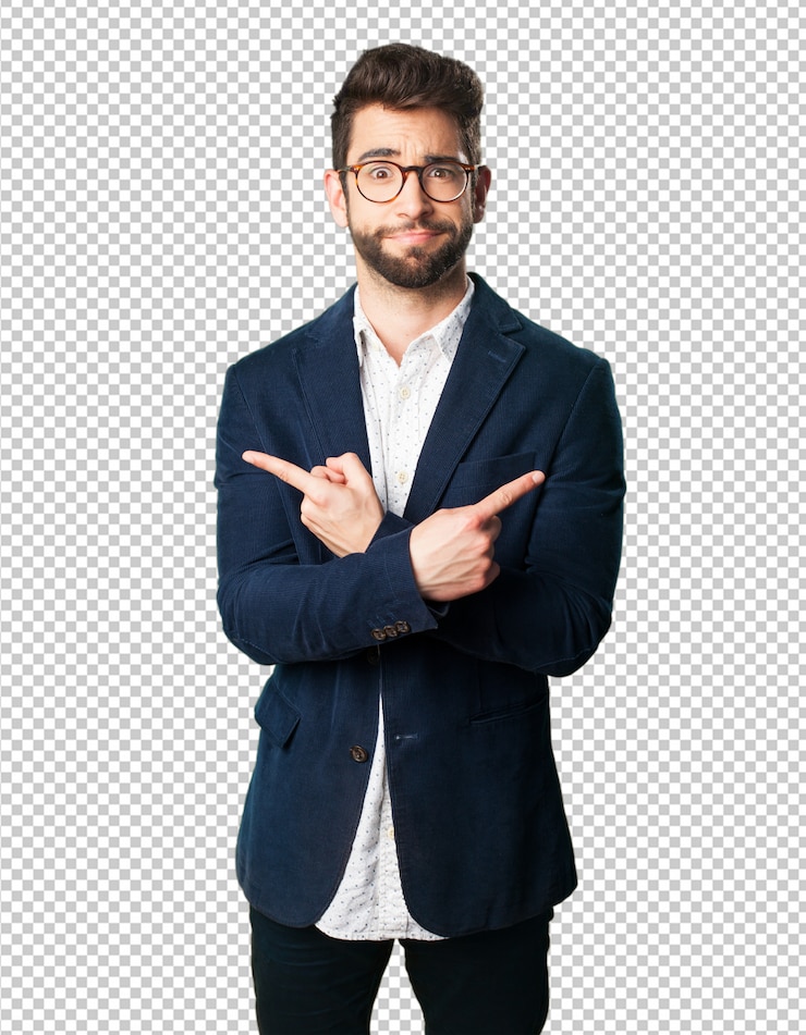 PSD jeune homme pointant du doigt