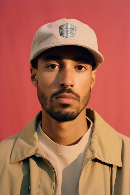 PSD un jeune homme portant une casquette dans le studio.