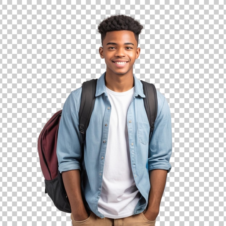 PSD un jeune homme avec un sac à dos sourit à la caméra