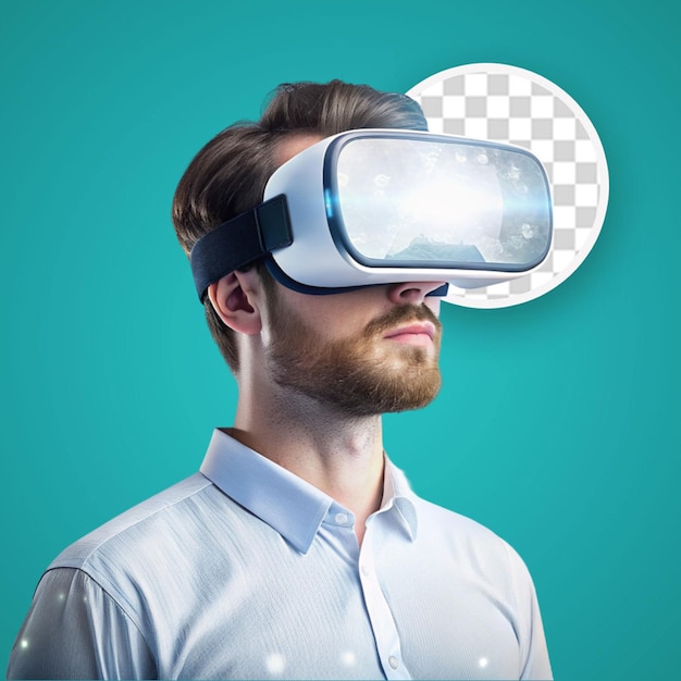 PSD un jeune homme avec un simulateur de réalité virtuelle.