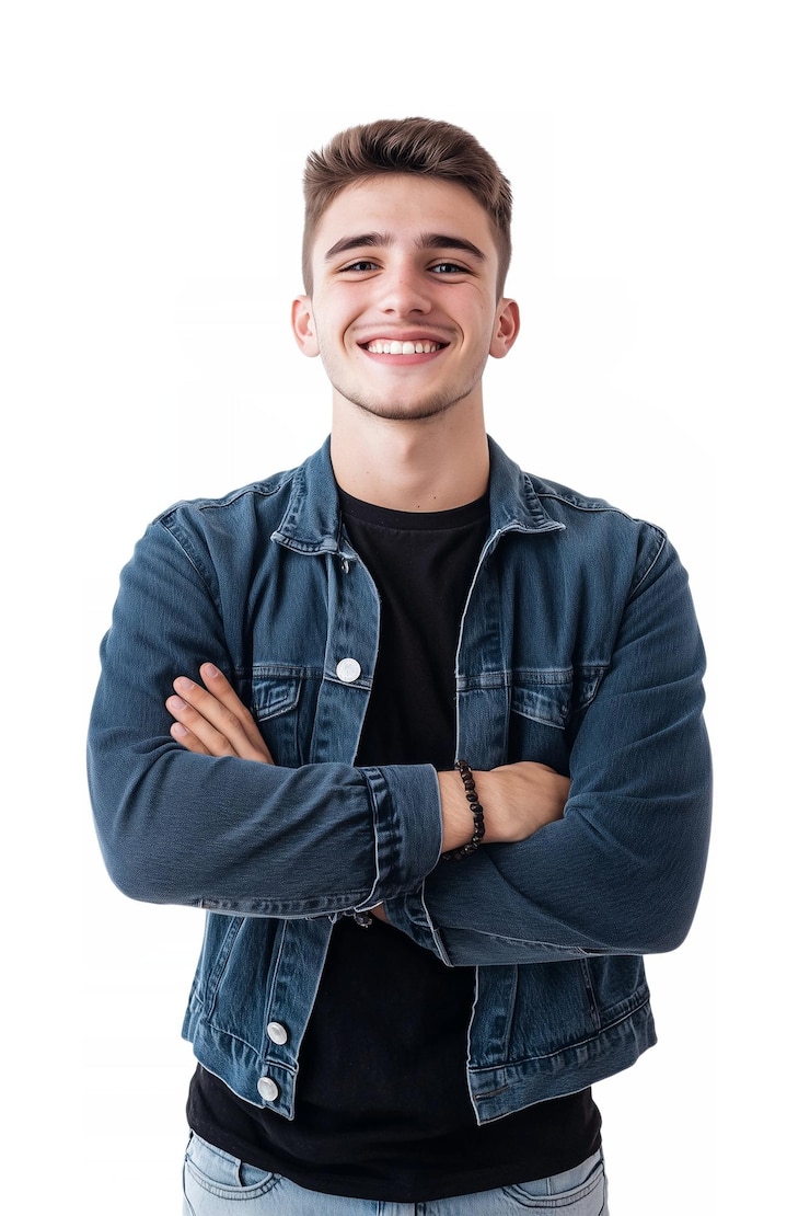PSD jeune homme souriant sur fond blanc fond blanc isolé ia générative