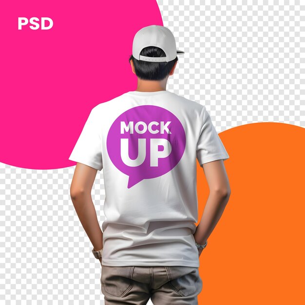 Jeune Homme En T-shirt Blanc Et Casquette De Baseball Debout Avec Le Dos à La Caméra Mockup Pour Votre Conception Mockup Psd