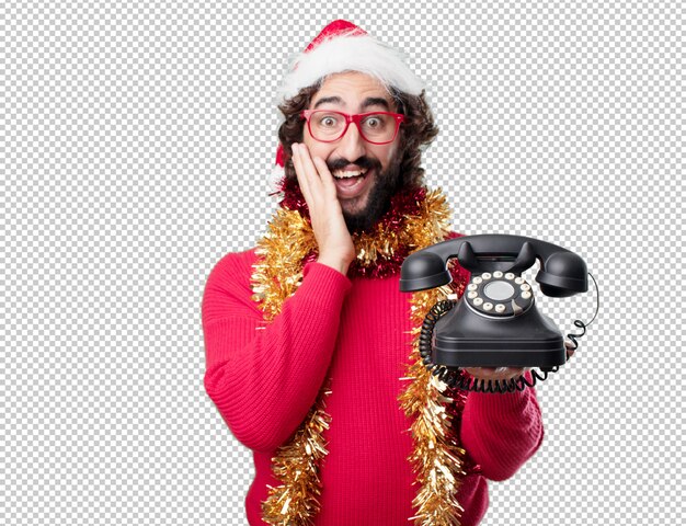 Jeune Homme Vacances De Noël. Exprimer Des émotions Et Des Concepts