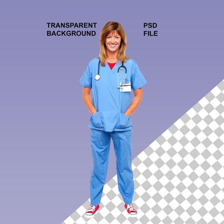 PSD un jeune médecin professionnel et une infirmière avec une robe bleue sur un fond transparent