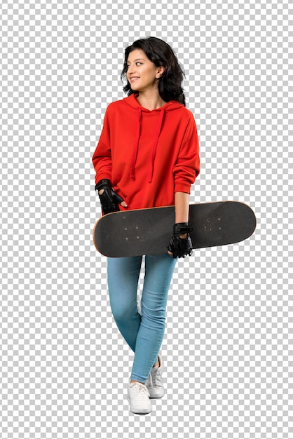 Jeune Patineuse Femme Avec Un Sweat-shirt Rouge