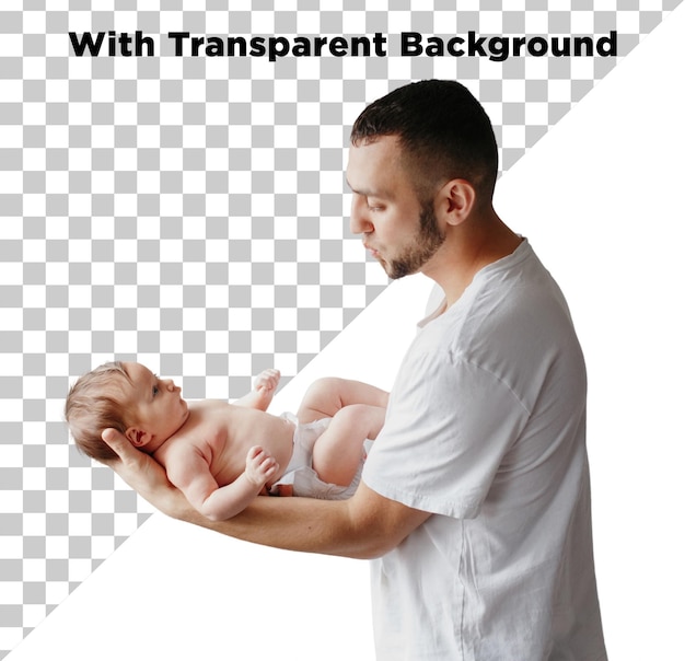 Jeune père tenant un petit bébé dans ses bras PNG PSD Arrière-plan transparent
