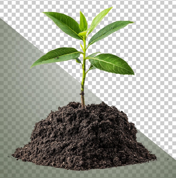 Jeune plante verte poussant dans un monticule de sol frais découpé png