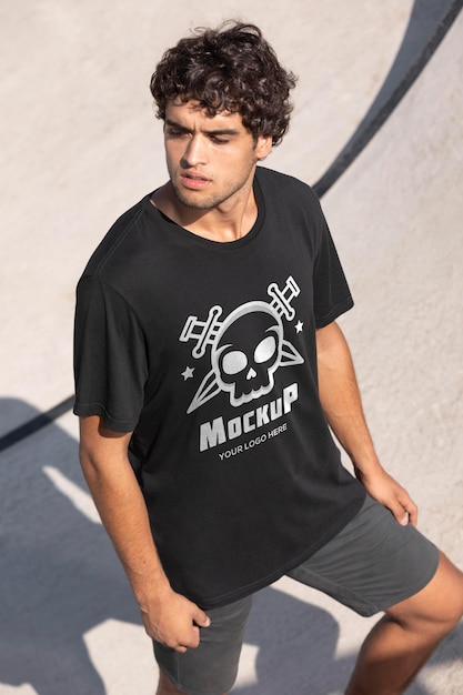 Jeune Skateur Masculin Avec T-shirt Maquette
