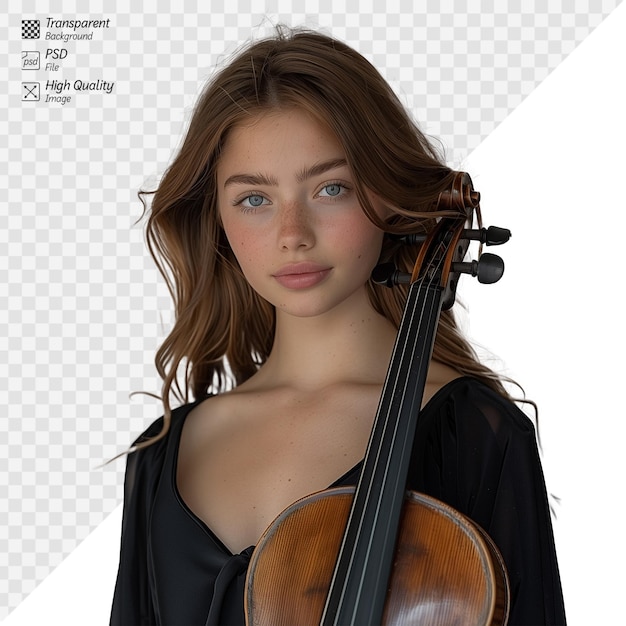 PSD une jeune violoniste posant avec un instrument sur l'épaule