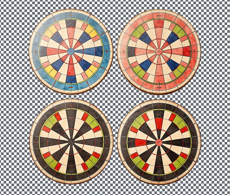 PSD jeux de carnaval à l'aspect agréable coasters de dartboard isolés sur un fond transparent