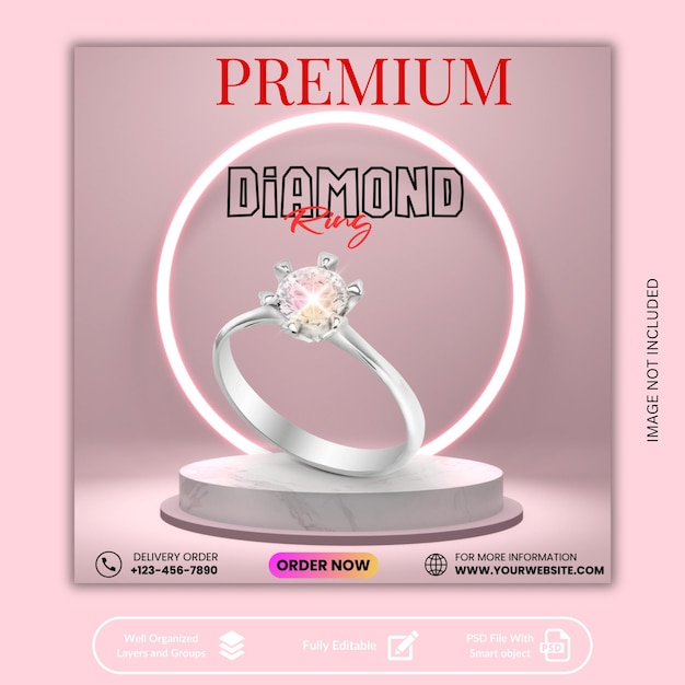 Jewelry Social Media e Instagram Post Template Design (Desenho de modelo de postagem de jóias)