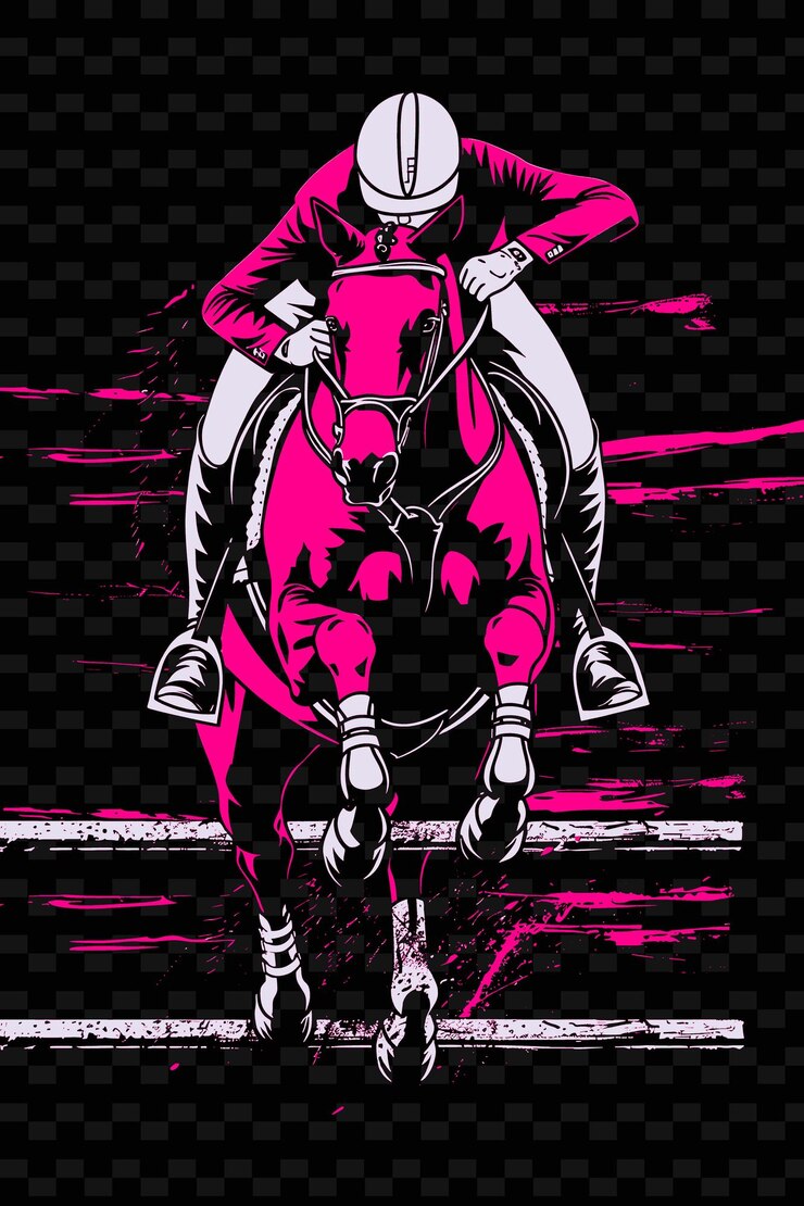 PSD jinete ecuestre saltando obstáculos con postura controlada con ilustración en d fondo deportivo plano 2d