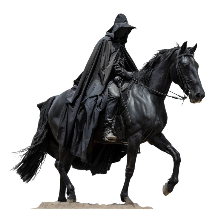 PSD un jinete vestido de negro en un caballo negro