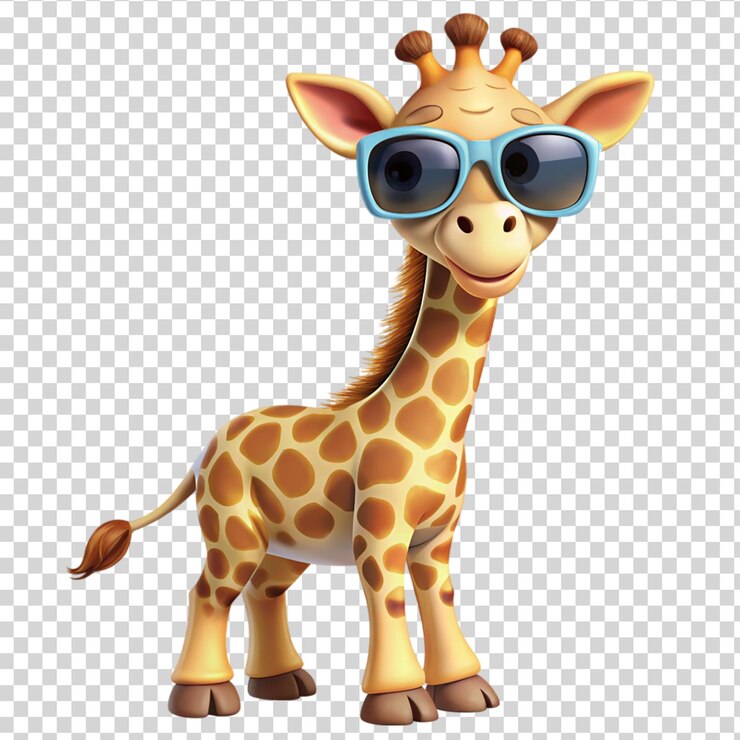 PSD jirafa de dibujos animados con gafas de sol aisladas sobre un fondo transparente