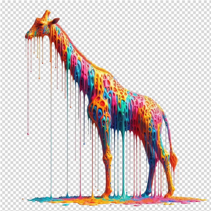 PSD una jirafa está cubierta de líquido de color y tiene un patrón colorido en él
